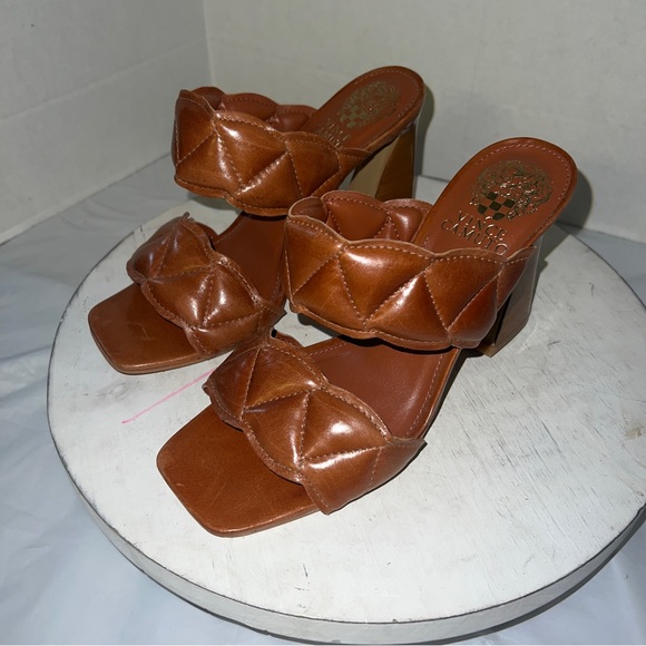 Vince Camuto Renneya Block Heel 2 Strap Sandal Open Toe Caramel Womens Size 6 - Picture 4 of 12